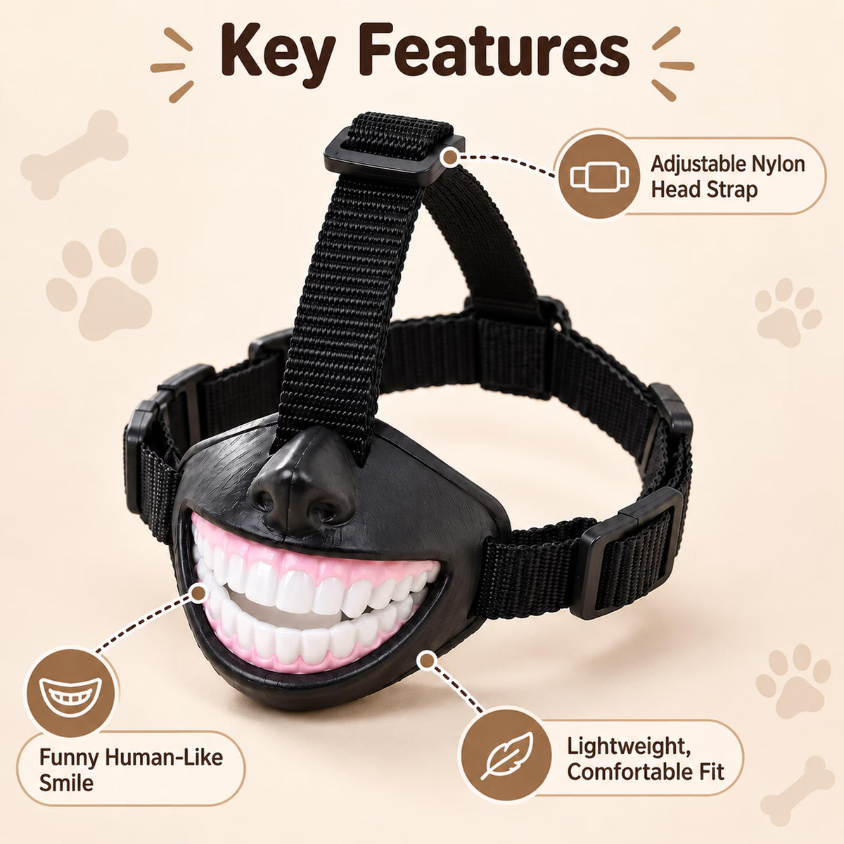 Funny Dog Smile Muzzle – Halloween Pet Costume & Photo Prop