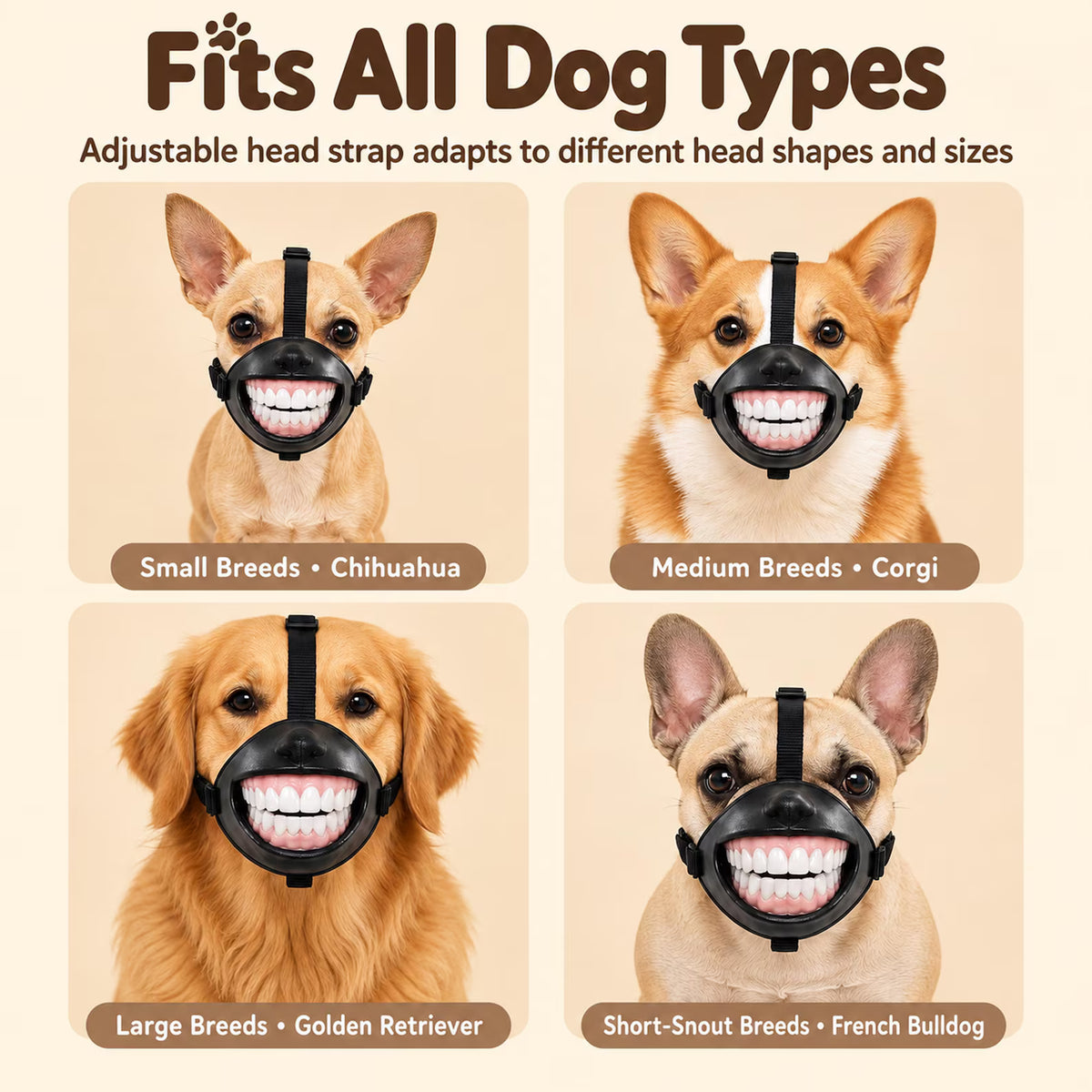 Funny Dog Smile Muzzle – Halloween Pet Costume & Photo Prop